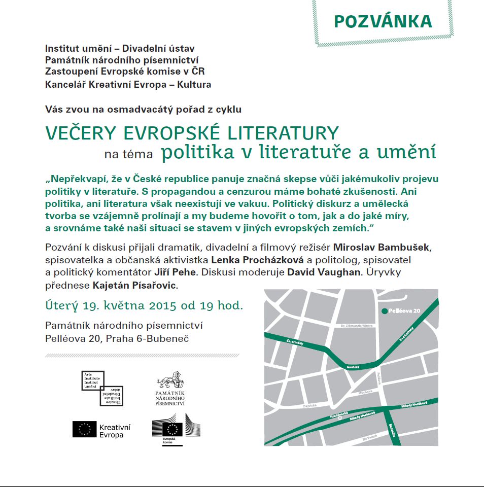 Politika v literatuře a umění – téma dalšího Večera evropské literatury