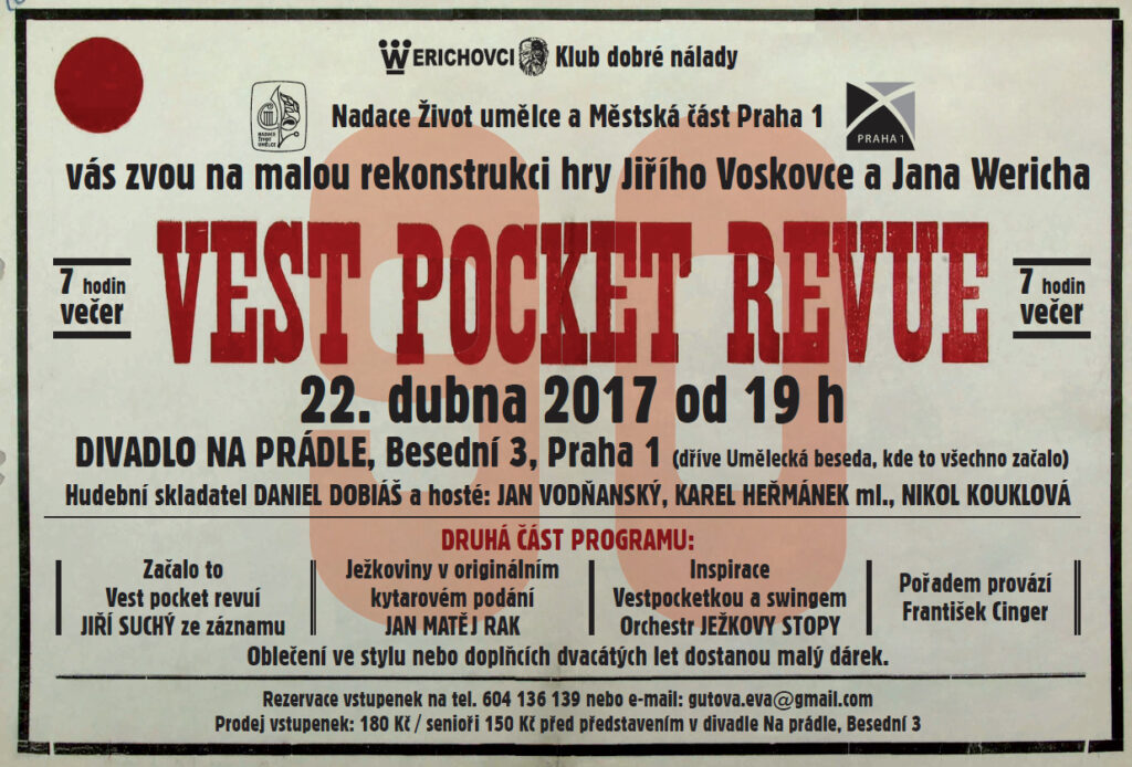 Rekonstrukce první hry Jiřího Voskovce a Jana Wericha Vest pocket revue v Divadle Na Prádle