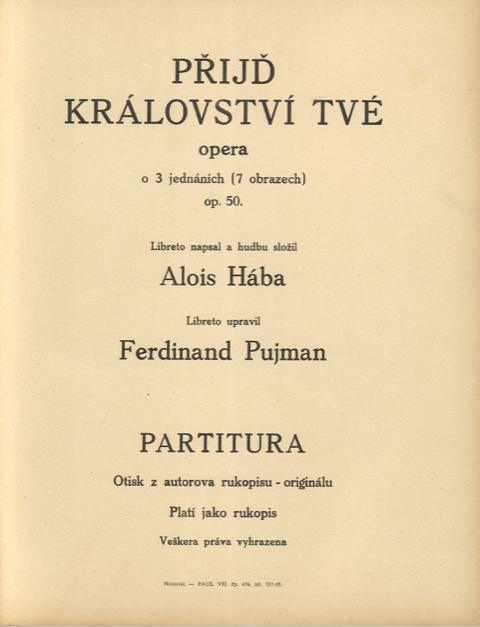 Světová premiéra opery Aloise Háby bude uvedena na festivalu NODO