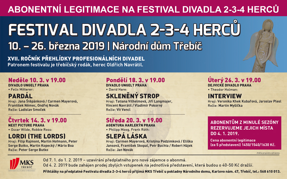 V Třebíči se chystá 17. ročník Festivalu divadla 2-3-4 herců