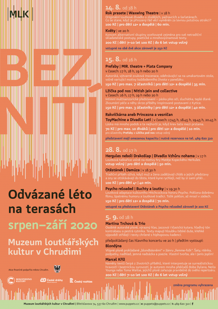 Muzeum loutkářských kultur v Chrudimi zve na festival kulturních akcí pod širým nebem Bez nití | Odvázané léto na terasách