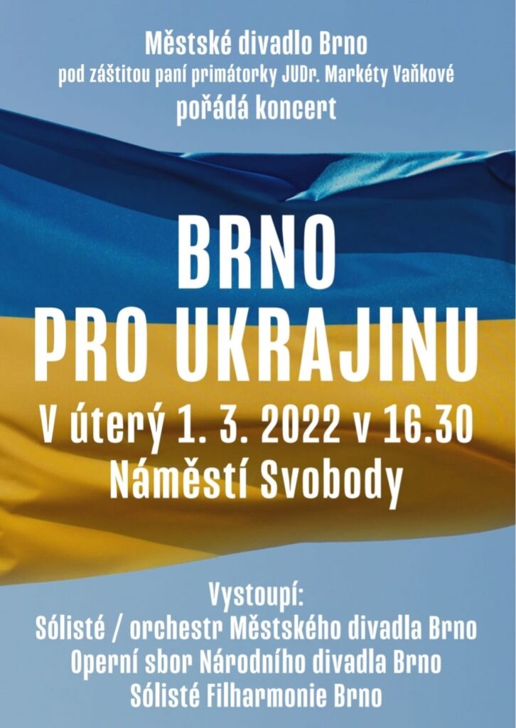 Městské divadlo Brno pořádá koncert Brno pro Ukrajinu
